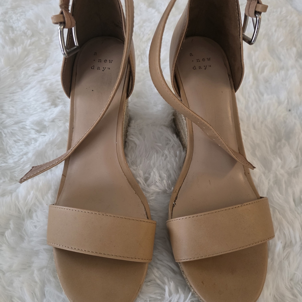 a new day Tan Espadrille Ankle Strap Wedge Sandals